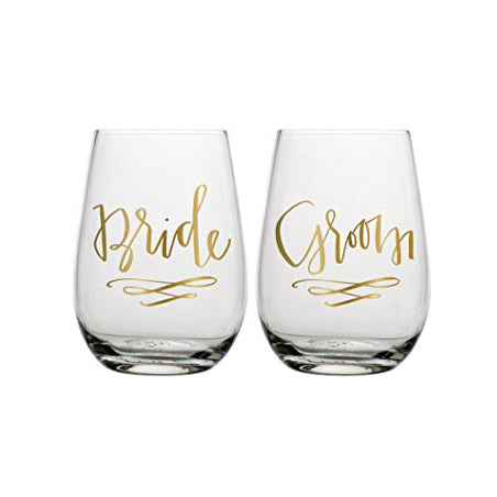 Bride & Groom Stemless Wine Glasses