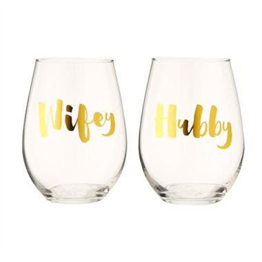 Hubby Wifey Stemless Wine Glasses