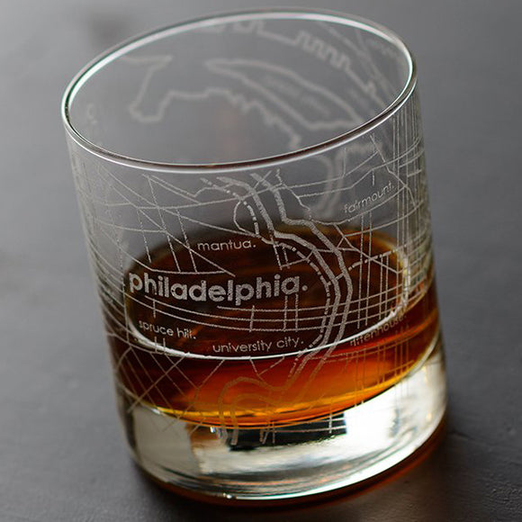 Philadelphia Map Rocks Glass